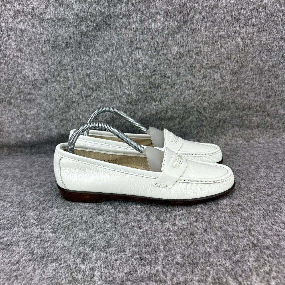 ✅SAS Womens 8.5N White Leather Tripad Comfort Penny Loafers Slip-On Moctoe Style